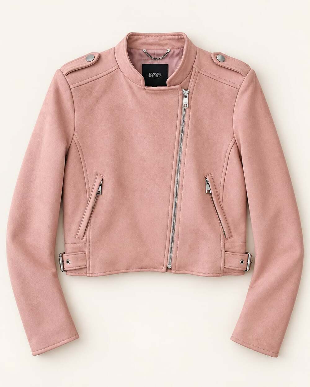 Banana Republic Blush Pink Vegan Suede Moto Jacket Cropped S